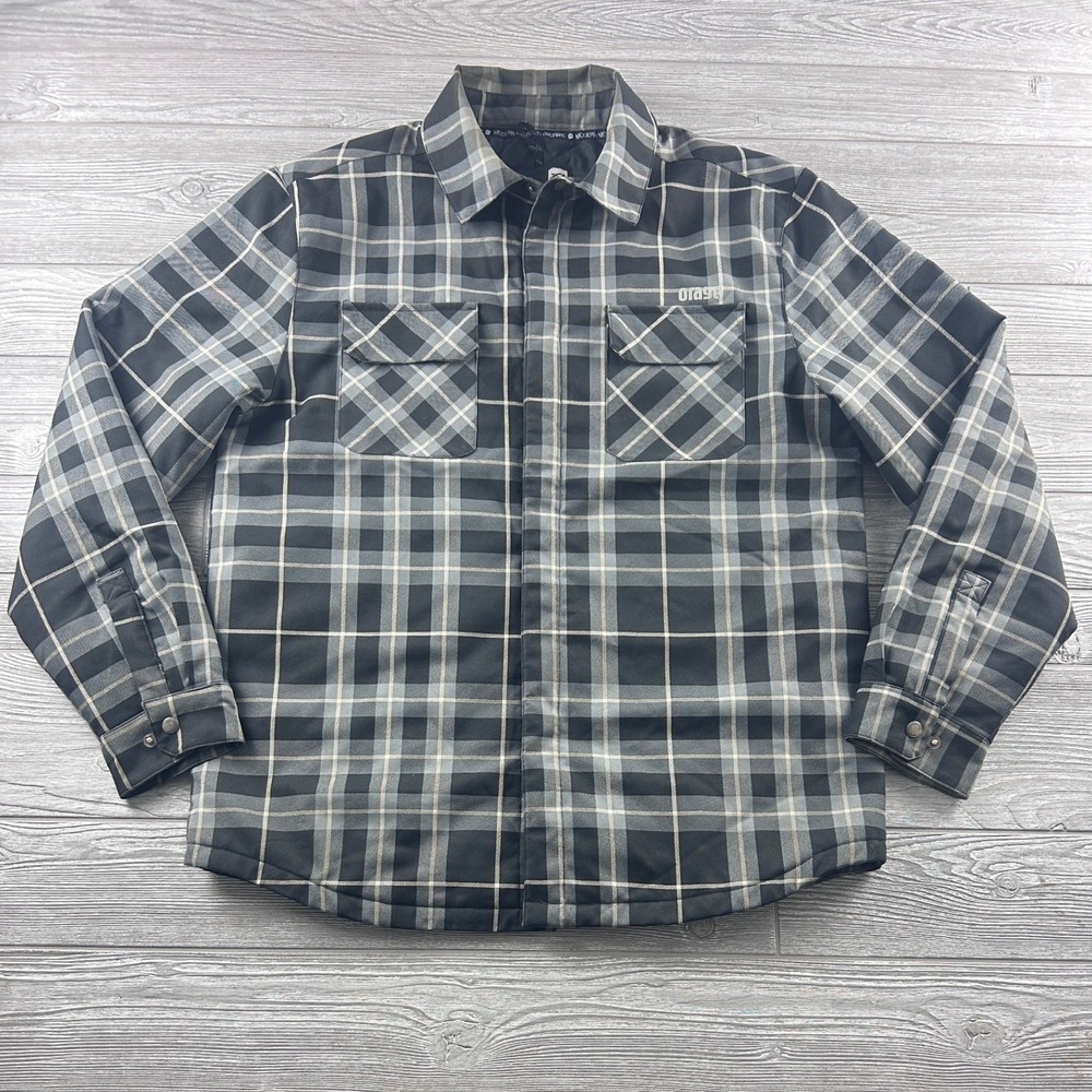 Orage Mens XL Plaid Insulated Shirt Jacket Grey Black Quilted Lined Shacket
